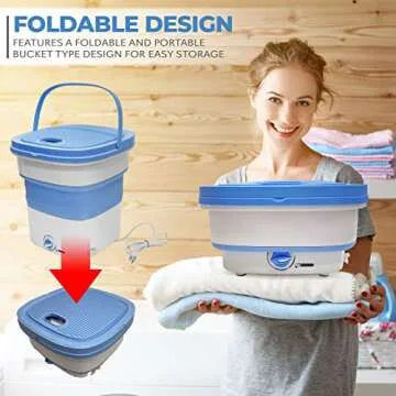 Pyle Portable Washing Machine, Foldable Bucket, Energy-Saving, 4.4 LB Load, High-Frequency Vibration, Semi-Automatic Cleaning, Perfect for Camping, Travels, Apartments, Dorms, Pure Clean PUCWM33
