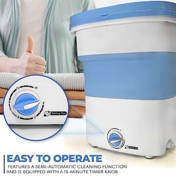 Pyle Portable Washing Machine, Foldable Bucket, Energy-Saving, 4.4 LB Load, High-Frequency Vibration, Semi-Automatic Cleaning, Perfect for Camping, Travels, Apartments, Dorms, Pure Clean PUCWM33