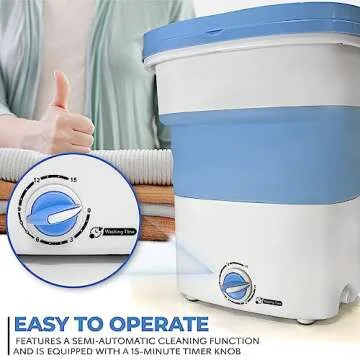Pyle Portable Washing Machine, Foldable Bucket, Energy-Saving, 4.4 LB Load, High-Frequency Vibration, Semi-Automatic Cleaning, Perfect for Camping, Travels, Apartments, Dorms, Pure Clean PUCWM33