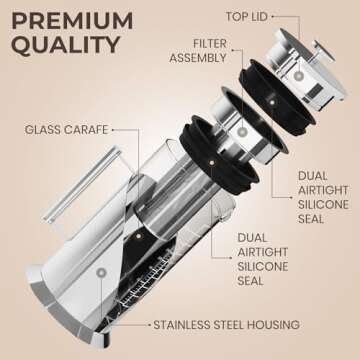 Cafe Du Chateau Cold Brew Coffee Maker - 34oz Airtight Iced Coffee & Tea Pitcher with Measuring Labe...