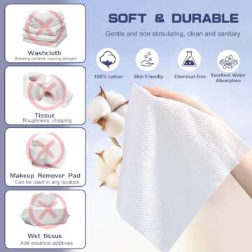 Disposable Face Towel, 100 Count Face Clean Towels, for Washing Soft Cotton Dry Wipes Facial Cloths Towelettes for Washing and Drying, Facial Tissue for Cleansing, Skincare and Makeup Remover