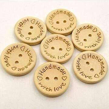 100 Pcs Wooden Buttons Handmade with Love Round Sewing Button 2 Holes Crafts Decor Button DIY Craft ...