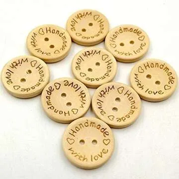 100 Pcs Wooden Buttons Handmade with Love Round Sewing Button 2 Holes Crafts Decor Button DIY Craft Supplies (25MM)