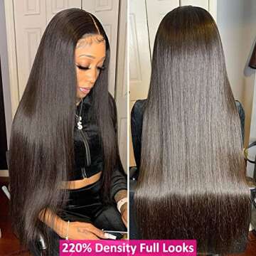 Hermosa 13x4 HD Transparent Lace Front Wigs Human Hair Pre Plucked with Baby Hair 220% Density Straight Lace Front Wigs Human Hair for Black Women Natural Hairline 24 inch