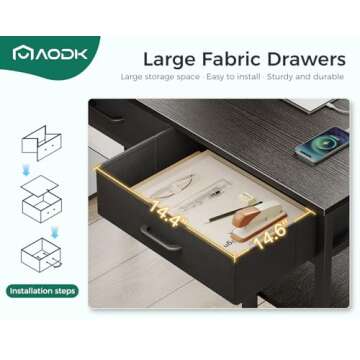 AODK 48 Inch Gaming Desk with USB Ports & Fabric Drawers
