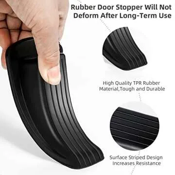 Door Stoppers, 4 Pack Premium Rubber Stoppers Wedge, Stops for Carpet Heavy Duty Door, Bottom of on Tile, Concrete, Carpet, Wooden Floor (Black)