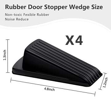 Door Stoppers, 4 Pack Premium Rubber Stoppers Wedge, Stops for Carpet Heavy Duty Door, Bottom of on Tile, Concrete, Carpet, Wooden Floor (Black)