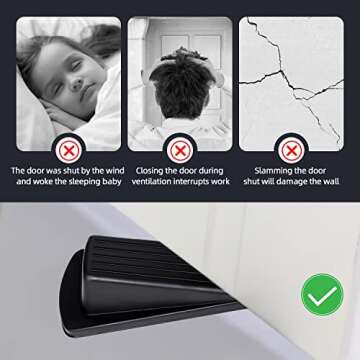 Door Stoppers, 4 Pack Premium Rubber Stoppers Wedge, Stops for Carpet Heavy Duty Door, Bottom of on Tile, Concrete, Carpet, Wooden Floor (Black)