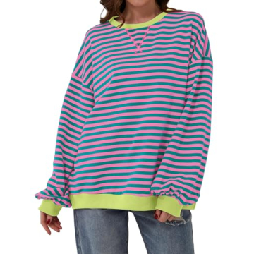 TERIVEEK Women Oversized Striped Color Block Sweatshirt