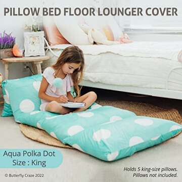 Butterfly Craze Floor Pillow Case, Mattress Bed Lounger Cover, Polka Aqua, King Size - Cozy Seating ...