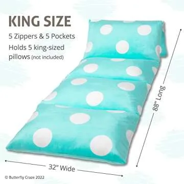 Butterfly Craze Floor Pillow Case, Mattress Bed Lounger Cover, Polka Aqua, King Size - Cozy Seating Solution for Kids & Adults, Recliner Cushion, Perfect for Reading, TV Time (Pillow Not Included)