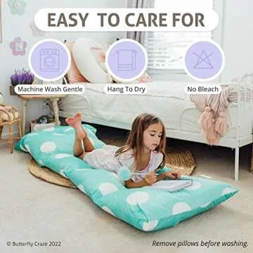 Butterfly Craze Floor Pillow Case, Mattress Bed Lounger Cover, Polka Aqua, King Size - Cozy Seating Solution for Kids & Adults, Recliner Cushion, Perfect for Reading, TV Time (Pillow Not Included)
