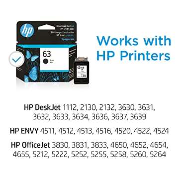 HP 63 Black Ink Cartridge | Works with HP DeskJet 1112, 2130, 3630 Series; HP ENVY 4510, 4520 Series...