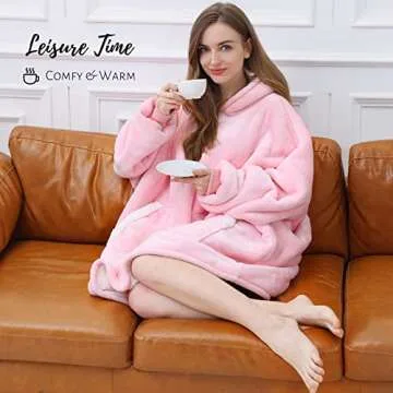 Kipswiza Oversized Wearable Blanket Sherpa Fleece Thick Warm Hoodie Blanket Giant Hooded Sweatshirt Blanket for Women Wife Mom Daughter Girls Gift - Pink
