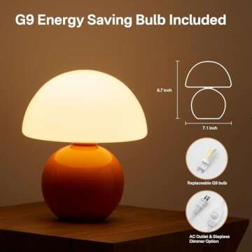 Dawnwake Mushroom Lamp Small Lamp, Table Bedside Nightstand Lamp for Bedroom, Cute Mini Modern Lamp Dimmable, Unique Aesthetic Home Decor for Living Room Girl Gifts, Ceramic Base Glass Lamp(Orange)
