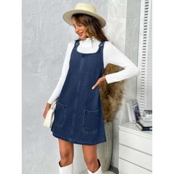 BZB Women's Sleeveless Casual Denim Dress Crewneck Vintage Overall Mini Dress with Pockets