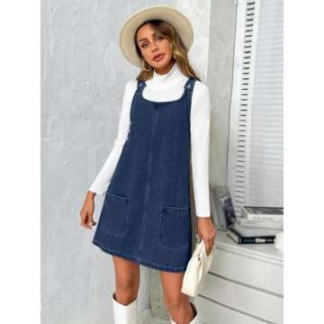 BZB Women's Sleeveless Casual Denim Dress Crewneck Vintage Overall Mini Dress with Pockets