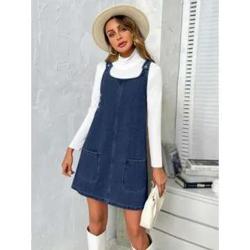 BZB Women's Sleeveless Casual Denim Dress Crewneck Vintage Overall Mini Dress with Pockets