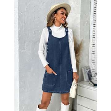 BZB Women's Sleeveless Casual Denim Dress Crewneck Vintage Overall Mini Dress with Pockets