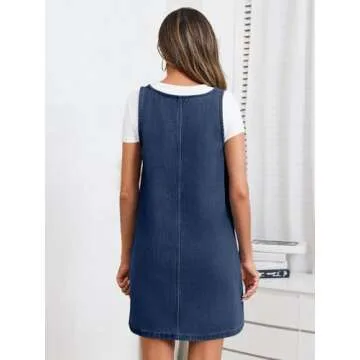 BZB Women's Sleeveless Casual Denim Dress Crewneck Vintage Overall Mini Dress with Pockets