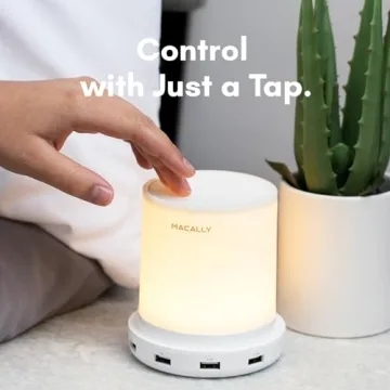 Macally Small Touch Lamps for Nightstand - Bedside Lamp with USB Port - 3 Way Dimmable Short Table Lamp for Small Spaces - Use as Night Light and Charger in Bedroom