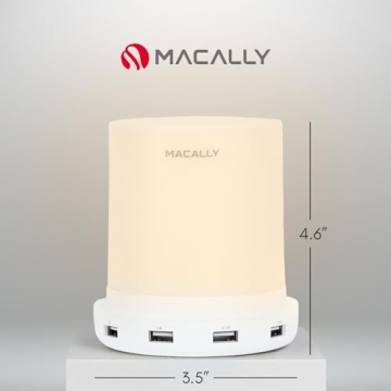 Macally Small Touch Lamps for Nightstand - Bedside Lamp with USB Port - 3 Way Dimmable Short Table Lamp for Small Spaces - Use as Night Light and Charger in Bedroom