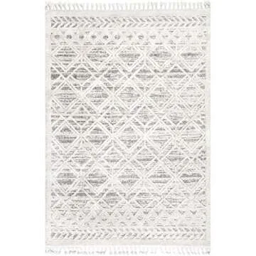 nuLOOM 3x5 Ansley Moroccan Tassel Area Rug, Light Grey, High-Low Textured Bohemian Design, Plush High Pile, Stain Resistant, For Bedroom, Living Room, Hallway, Entryway