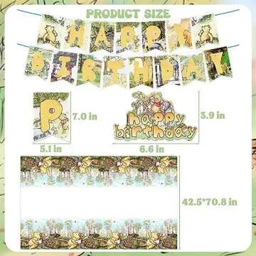 Cute Winnie Birthday Decorations, Classic Winnie Baby Shower Decorations, Vintage Cartoon Bear Birthday Party Supplies, Include Banner, Balloons, Tablecloth, Cake Topper, Cupcake Toppers, Hanging