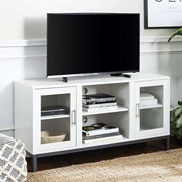 Walker Edison Modern Glass and Wood Universal TV Stand with Open Storage For TV's up to 58" Flat Scr...