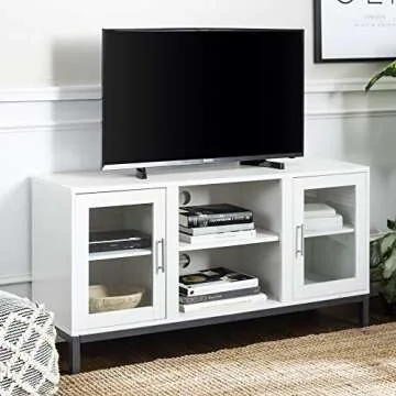 Walker Edison Modern Glass and Wood Universal TV Stand with Open Storage For TV's up to 58" Flat Scr...