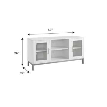 Walker Edison Modern Glass and Wood Universal TV Stand with Open Storage For TV's up to 58" Flat Screen Living Room Storage Entertainment Center, 52 Inch, White