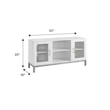 Walker Edison Modern Glass and Wood Universal TV Stand with Open Storage For TV's up to 58" Flat Screen Living Room Storage Entertainment Center, 52 Inch, White