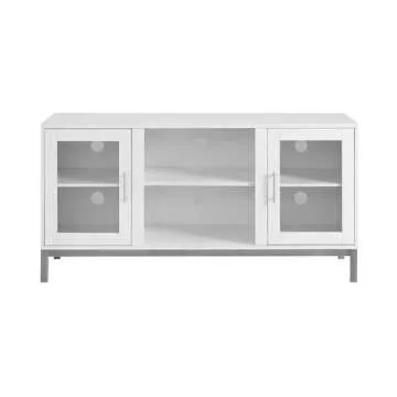 Walker Edison Modern Glass and Wood Universal TV Stand with Open Storage For TV's up to 58" Flat Screen Living Room Storage Entertainment Center, 52 Inch, White