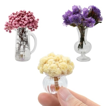 iLAND Miniature Dollhouse Glass Vases with Dried Flowers