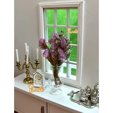 iLAND Miniature Dollhouse Glass Vases with Dried Flowers