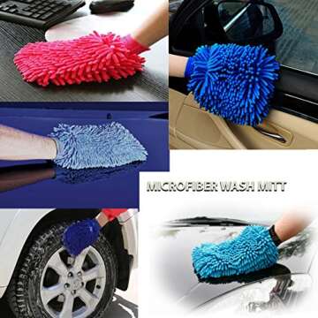 Quality Microfiber Car Wash Gloves - 2-Pack Pink/Blue