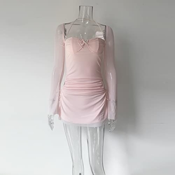 XLLAIS Puff Sleeve Mini Bodycon Mesh Dress - Perfect for Parties