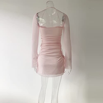 XLLAIS Puff Sleeve Mini Bodycon Mesh Dress - Perfect for Parties