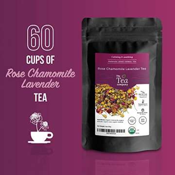 Rose Chamomile Lavender Herbal Tea for Stress Relief and Bedtime - Makes 60 Cups of Calming and Rela...