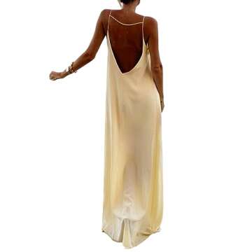 FOMOYUU Women Sexy Hollow Out Maxi Dress Spaghetti Strap Backless Cami Long Dress Summer Beach Party...