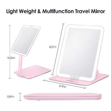 ESWU Travel Makeup Mirror with Light, Portable Folding Make Up Tabletop Mirror with 58 LEDs 3 Colors...