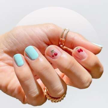 PrettyDiva Cherry Nail Stickers Trendy Nail Stickers 5D Rhinestones Nail Art Cherry Art Nail Sticker...
