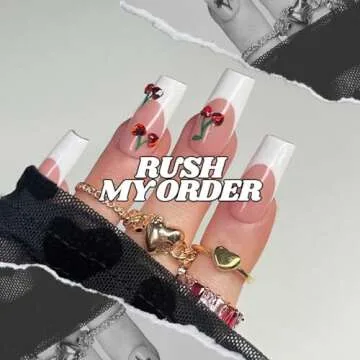 PrettyDiva Cherry Nail Stickers Trendy Nail Stickers 5D Rhinestones Nail Art Cherry Art Nail Sticker Decals Fruit Self-Adhesive Nail Decals Cherry French Tip Nails Nail Stickers DIY Nail Manicure