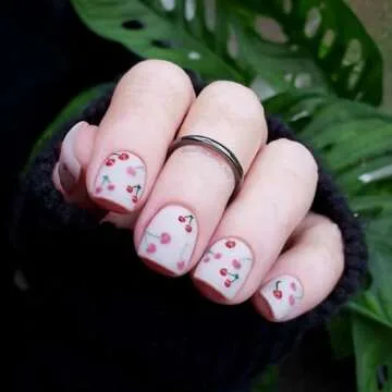 PrettyDiva Cherry Nail Stickers Trendy Nail Stickers 5D Rhinestones Nail Art Cherry Art Nail Sticker Decals Fruit Self-Adhesive Nail Decals Cherry French Tip Nails Nail Stickers DIY Nail Manicure