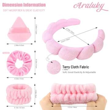Araluky Spa Headband Set, 7Pcs Puffy Terry Cloth Headband and Wristband for Skincare, Makeup, Yoga, ...