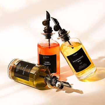 Molimoli Oil and Vinegar Dispenser with Metal Pour Spout, Weighted Pourer, Glass Bottle Dispenser for Kitchen, Olive Oil Cruet, Glass Olive Oil Bottle |350ml, Set of 2