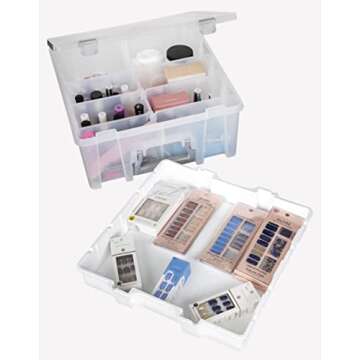 AB Designs 6899ABD Super Satchel Double Deep with Lift-Out Tray and Removable Dividers, Stackable Home Storage Organization Container, Clear with Sliver Latches and Handle