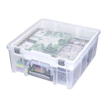AB Designs 6899ABD Super Satchel Double Deep with Lift-Out Tray and Removable Dividers, Stackable Home Storage Organization Container, Clear with Sliver Latches and Handle
