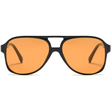 Trendy Retro Vintage Yellow 70s Orange Tinted Aviator Sunglasses for Women Oversized Lentes de Sol Black Square Shades Big Cool Night Vision Men Cute 90s Fashion Ladies 80s Large Flat Top Shady Rays