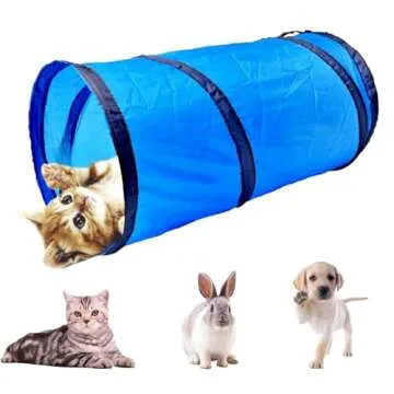iCAGY Cat Tunnel for Indoor Cats Interactive, Rabbit Tunnel Toys, Pet Toys Play Tunnels for Cats Kittens Rabbits Puppies Crinkle Pop Up Sky Blue 20"